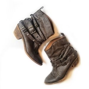 Mossimo Supply Co Brown Strappy Buckle Ankle Boots